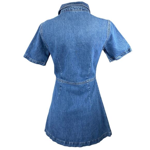 Zara Blue Medium Wash Short Sleeve Button Down A Line Mini Denim Jean Dress Sz S - Picture 3 of 5